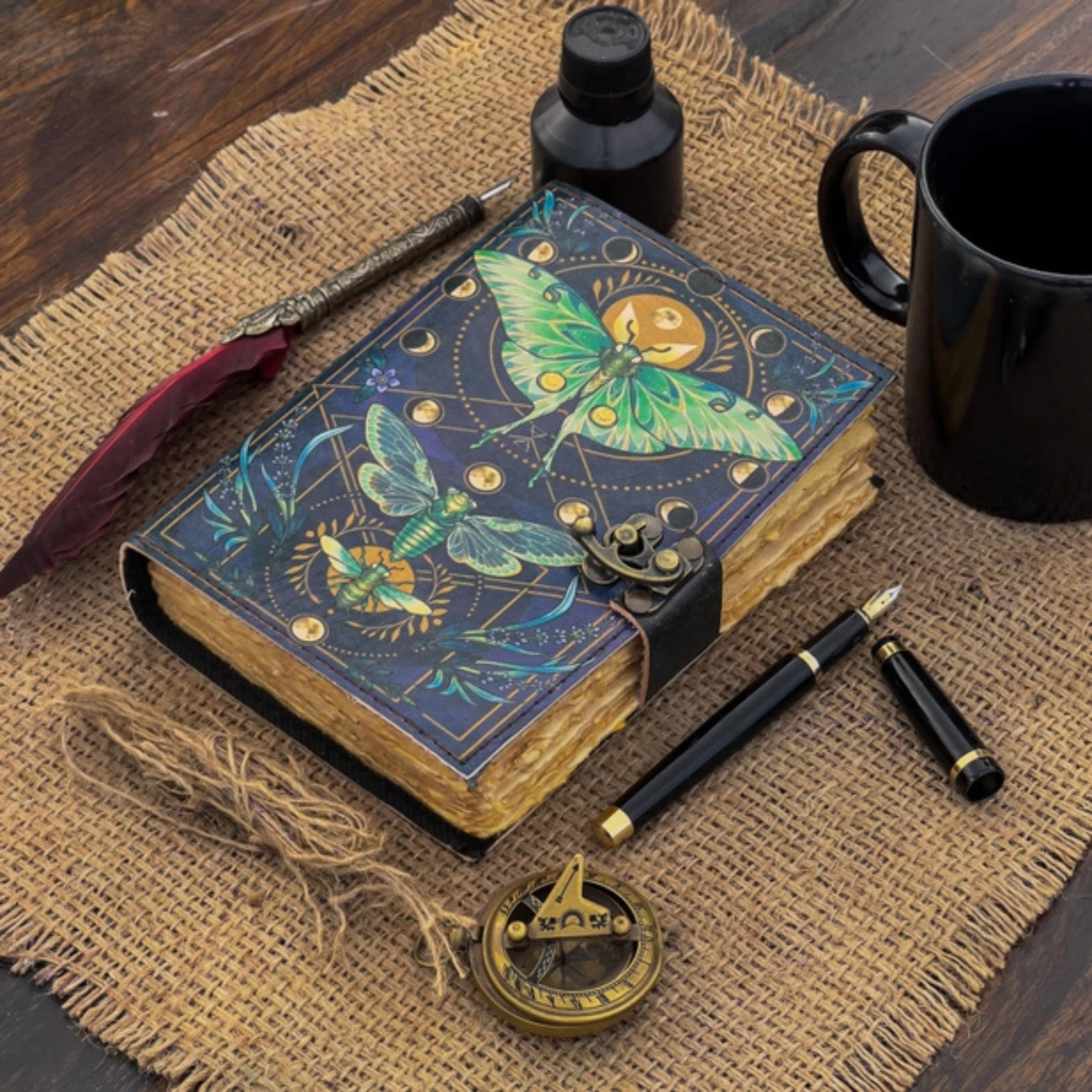 Moth Print Leather Journal