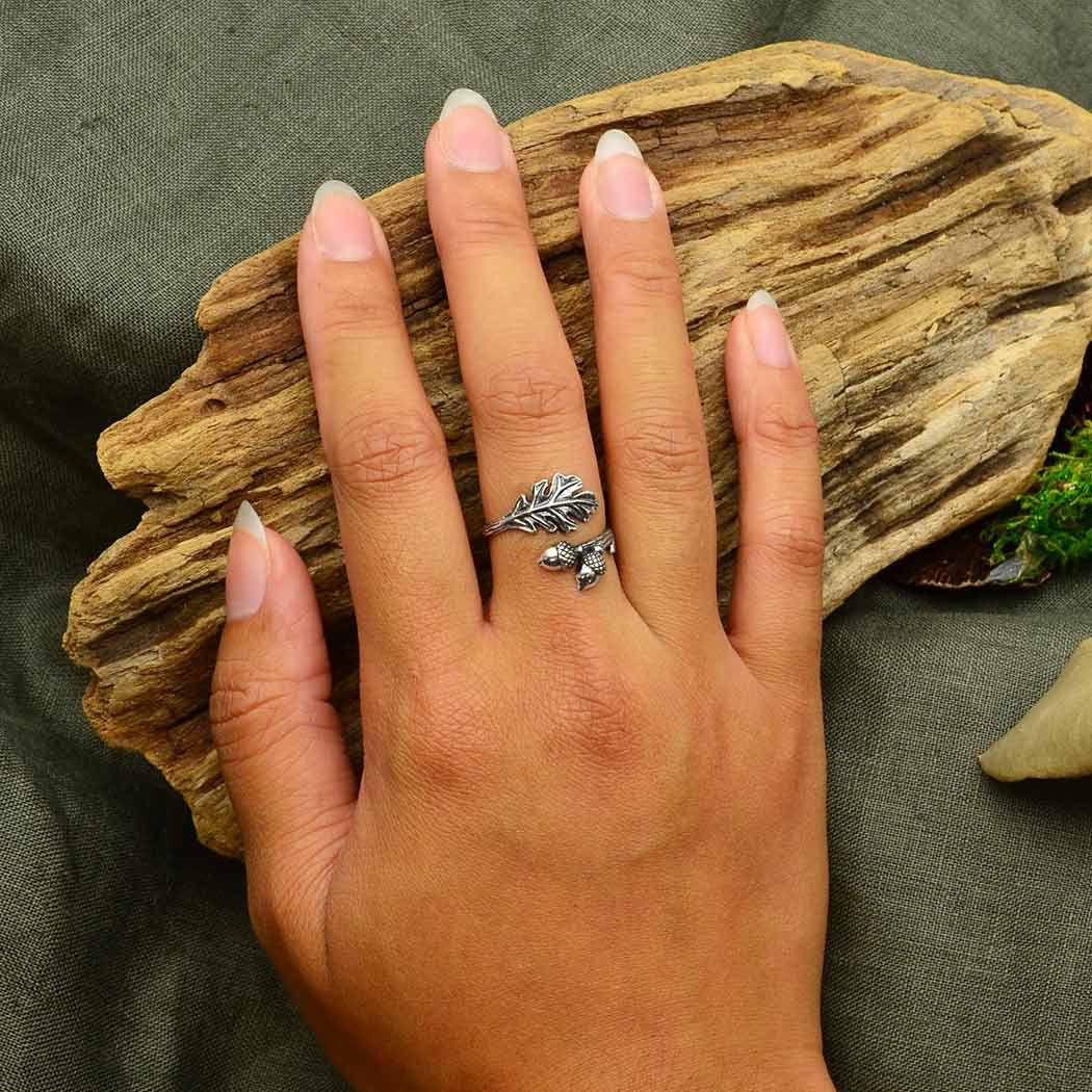 Sterling Silver Acorn & Oak Leaf Adjustable Ring