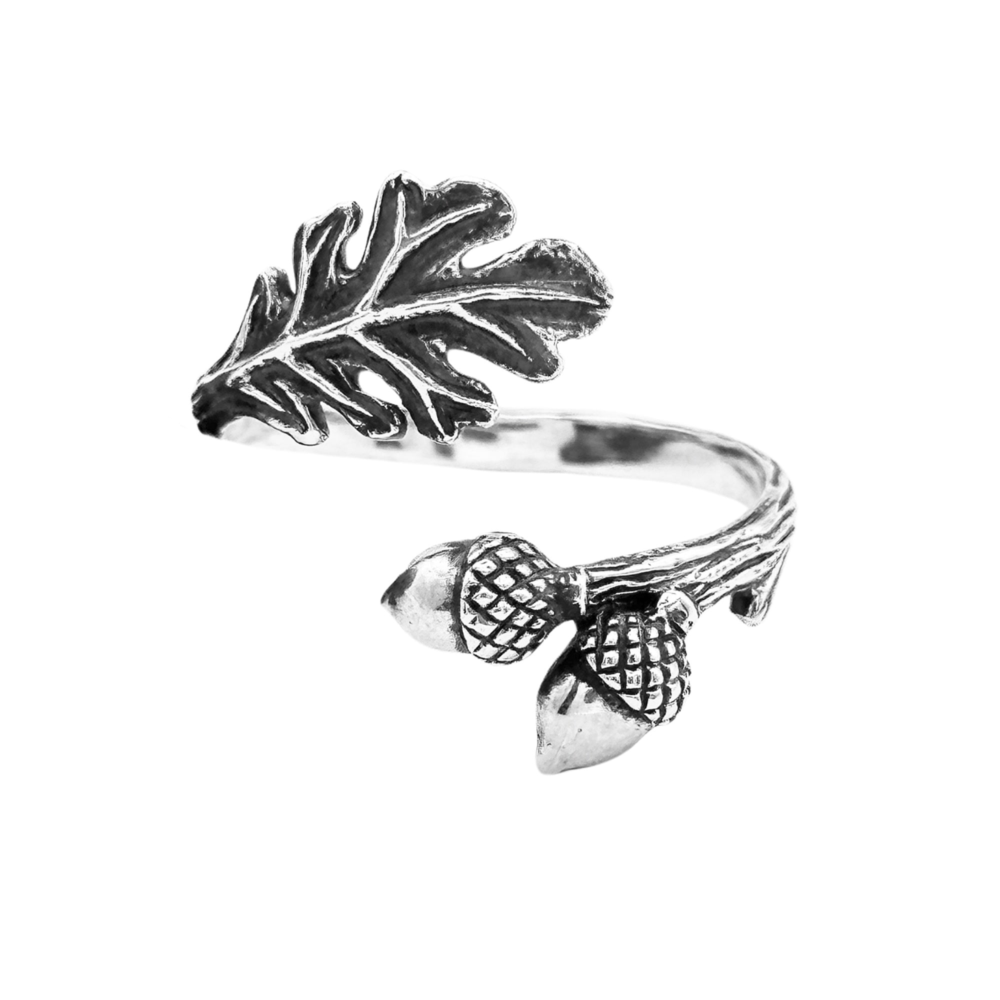 Sterling Silver Acorn & Oak Leaf Adjustable Ring