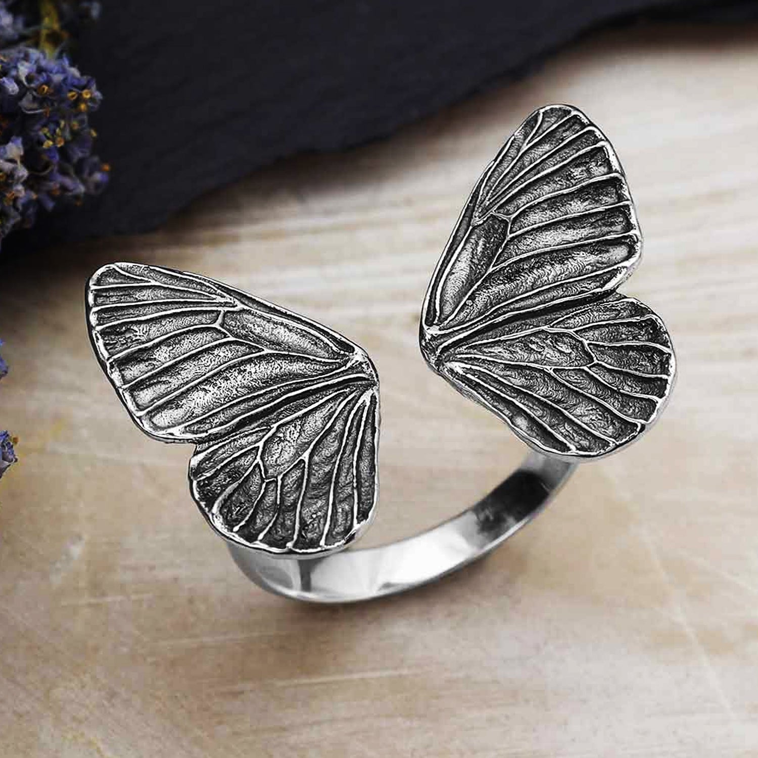 Sterling Silver Adjustable Dimensional Butterfly Ring