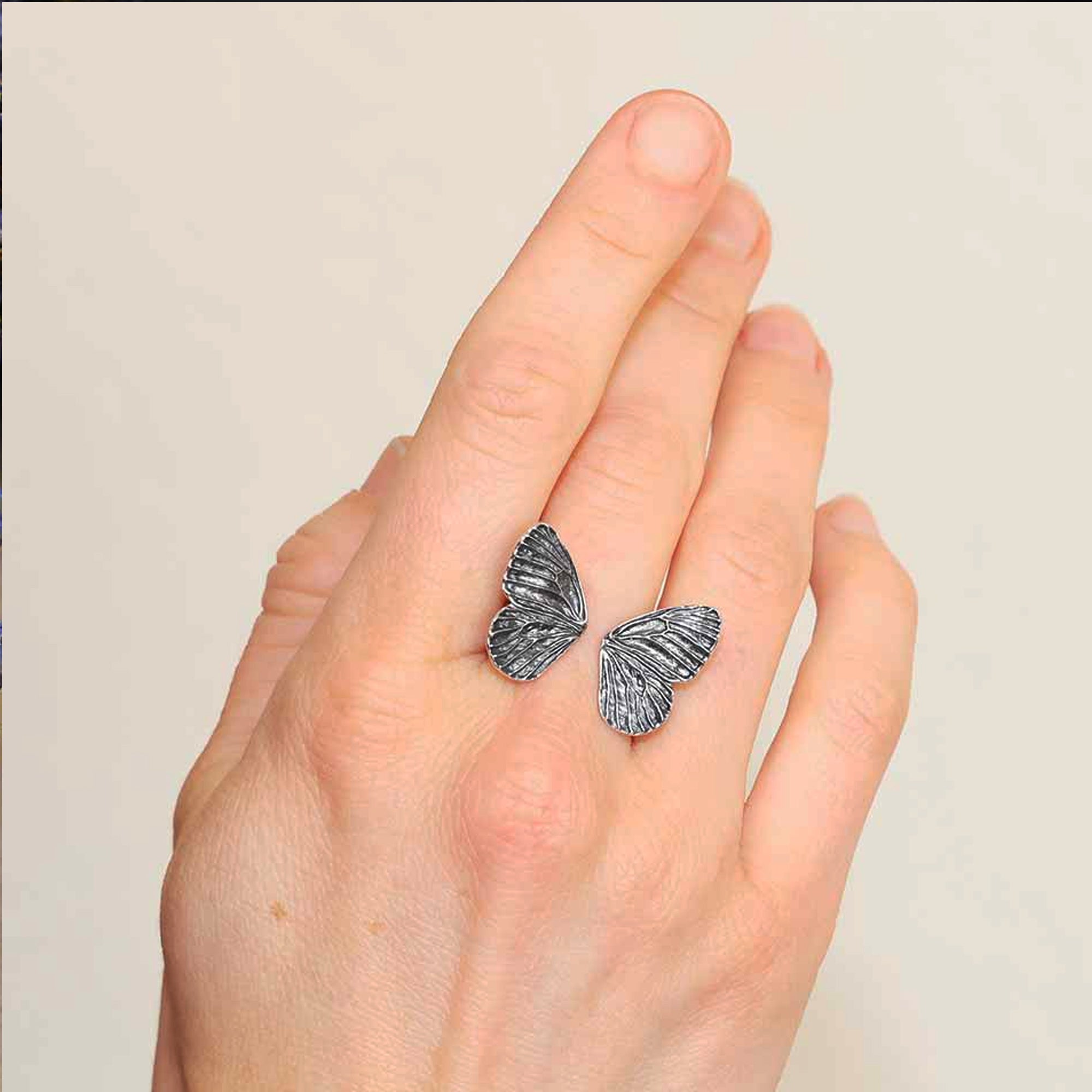 Sterling Silver Adjustable Dimensional Butterfly Ring