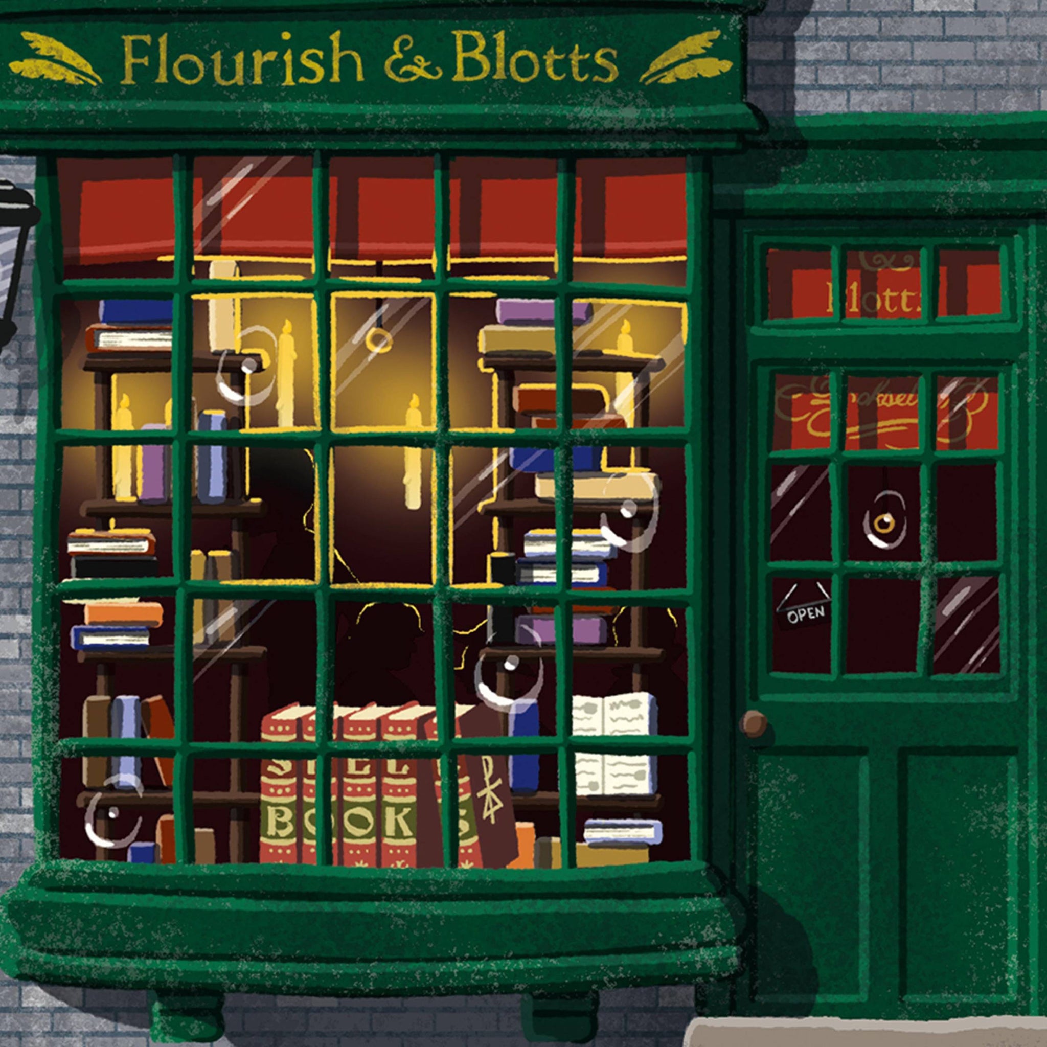 Spellbinding Shops: Flourish & Blotts Art Print