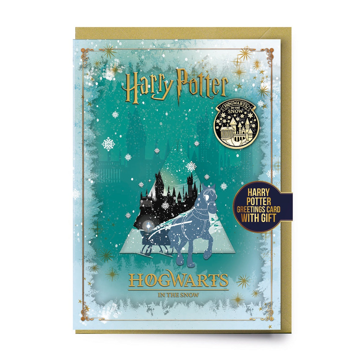 Hogwarts in the Snow Christmas Card with Pin