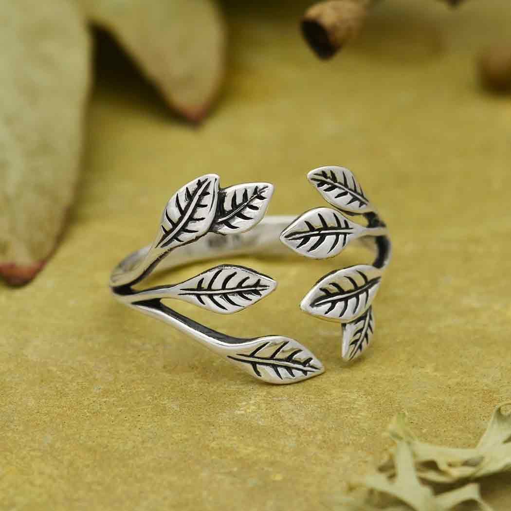 Sterling Silver Leaf Cluster Adjustable Ring