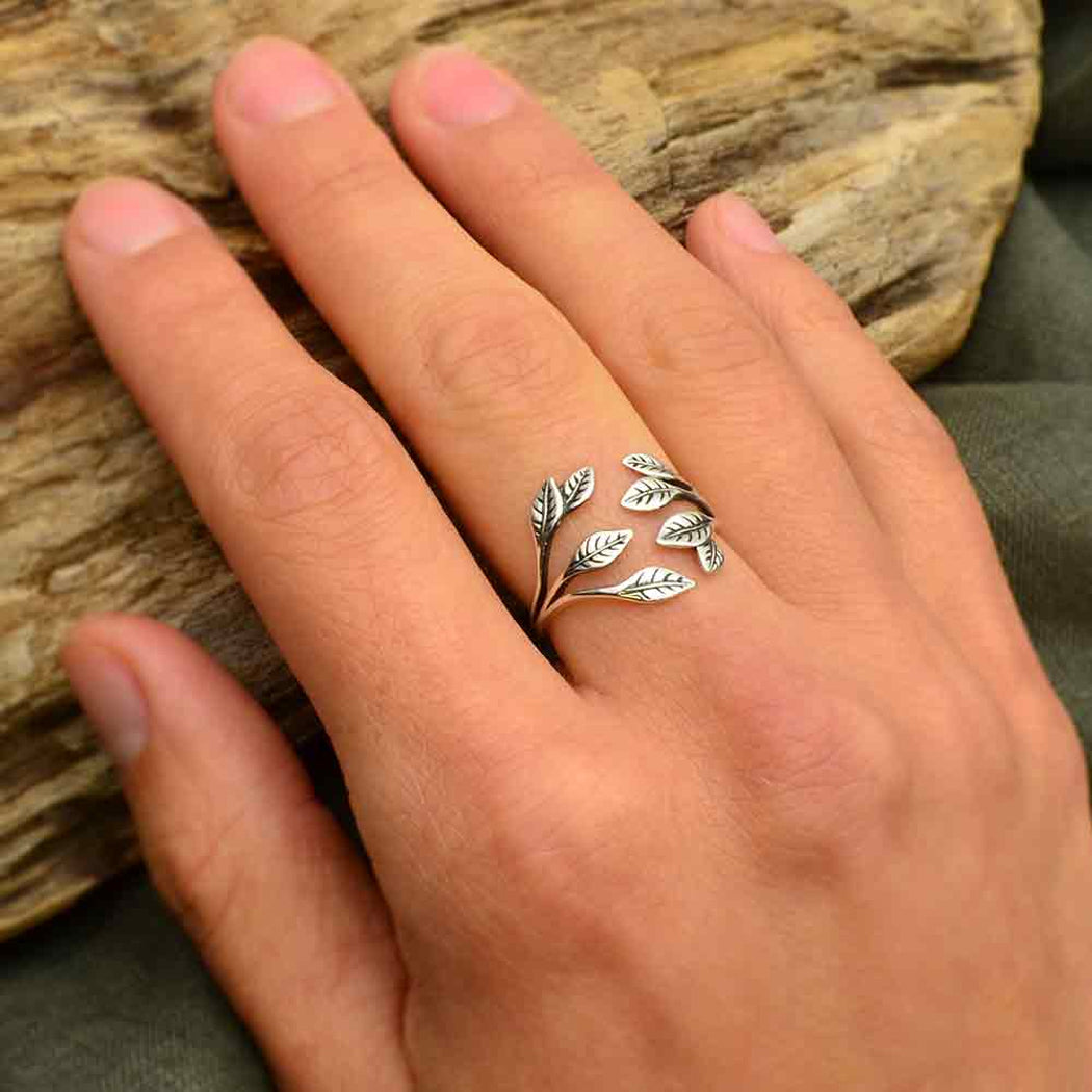 Sterling Silver Leaf Cluster Adjustable Ring