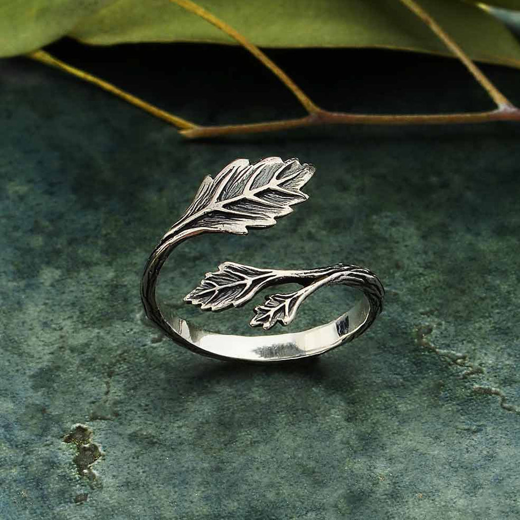 Sterling Silver Leaf Adjustable Ring