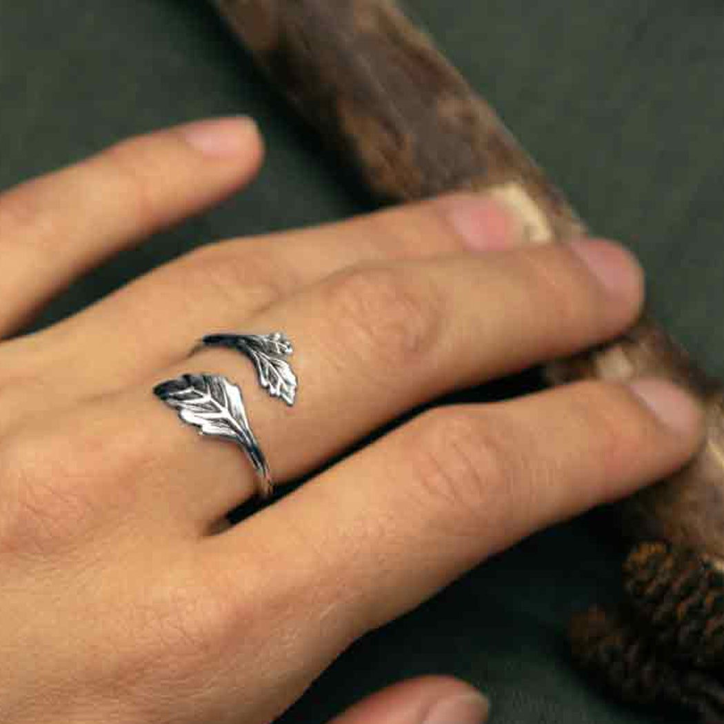 Sterling Silver Leaf Adjustable Ring