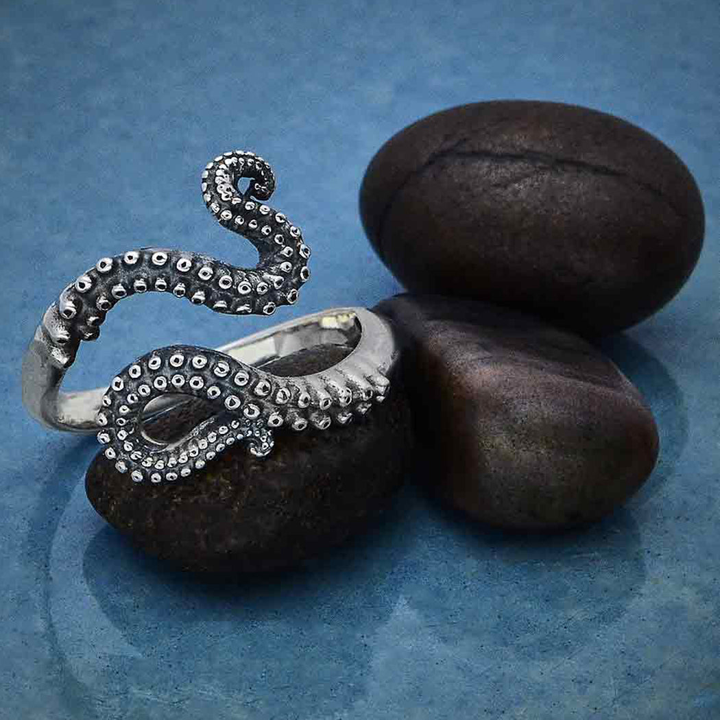 Sterling Silver Octopus Tentacle Adjustable Ring