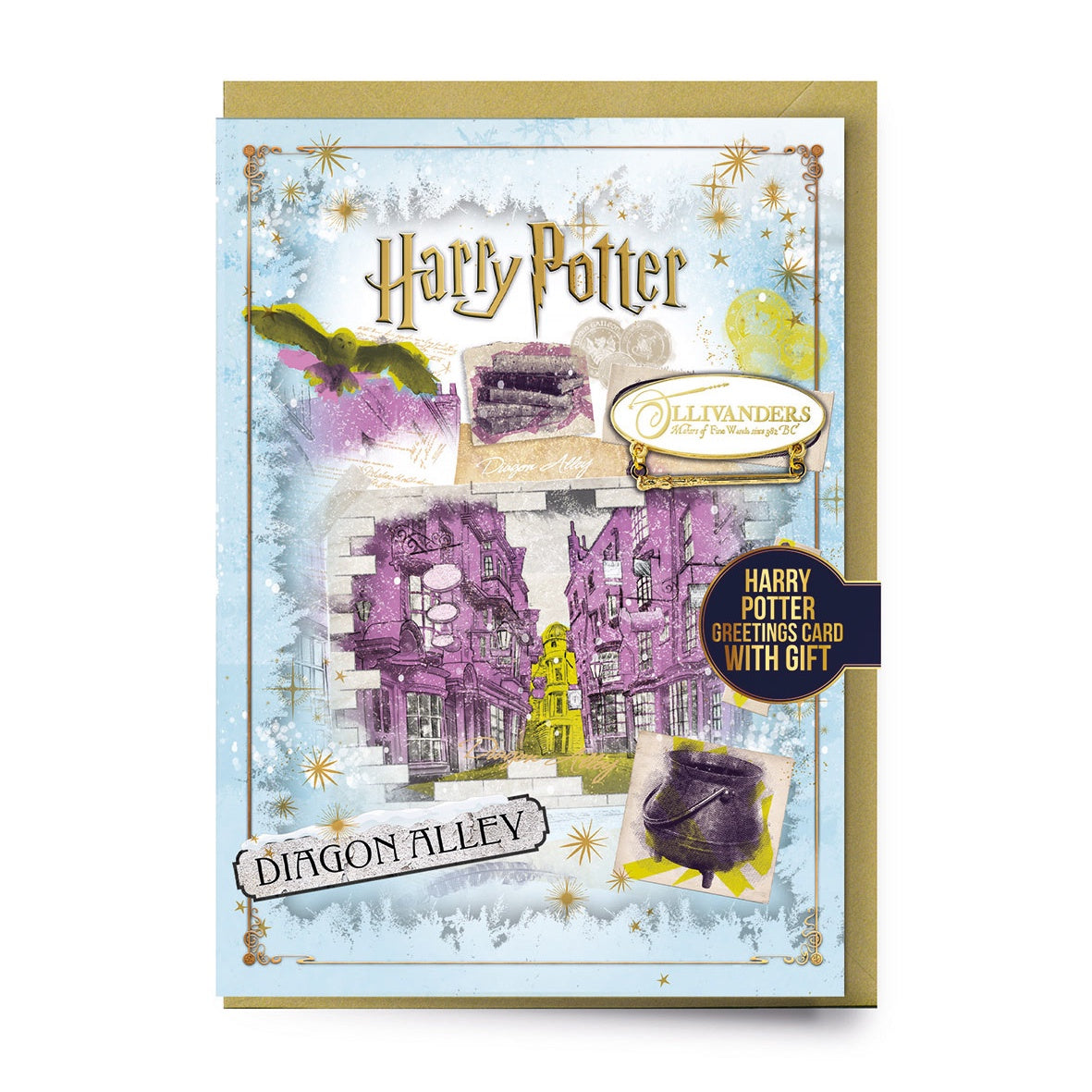 Diagon Alley Christmas Card with Pin