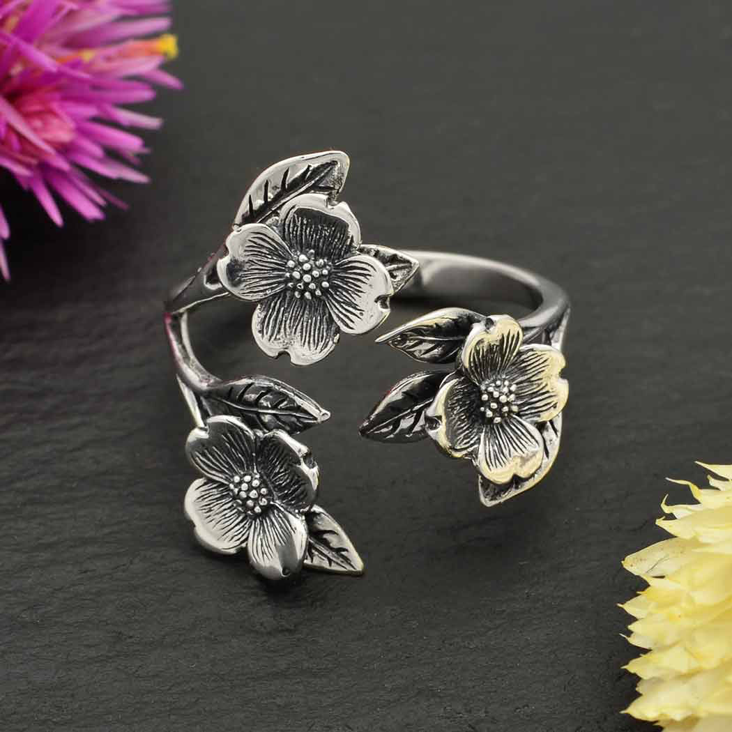 Sterling Silver Adjustable Dogwood Flower Ring