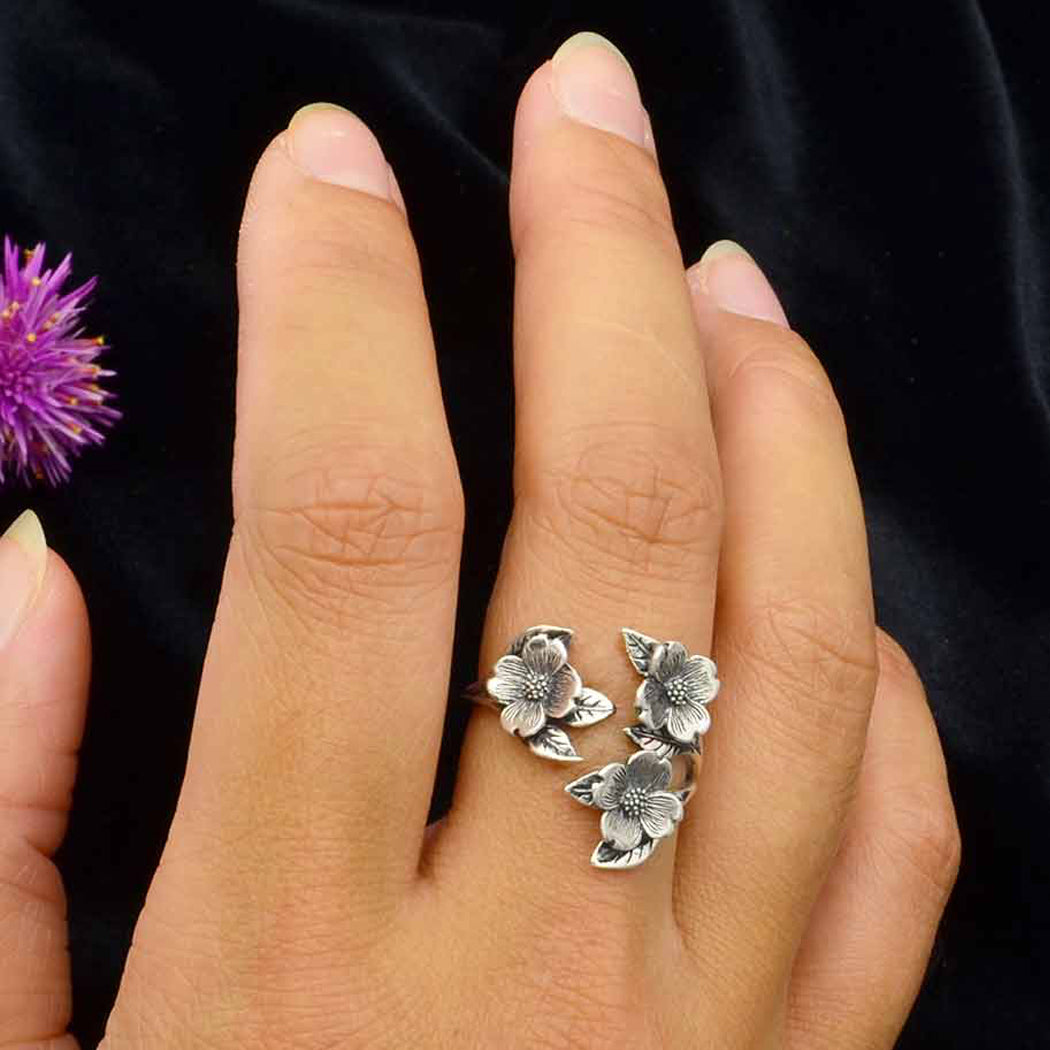 Sterling Silver Adjustable Dogwood Flower Ring